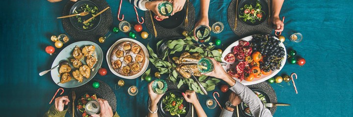 Overhead image of Christmas dinner
