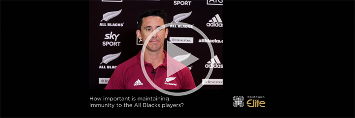 Screenshot of All Blacks Doctor Dr James McGarvey video with play button overlayed